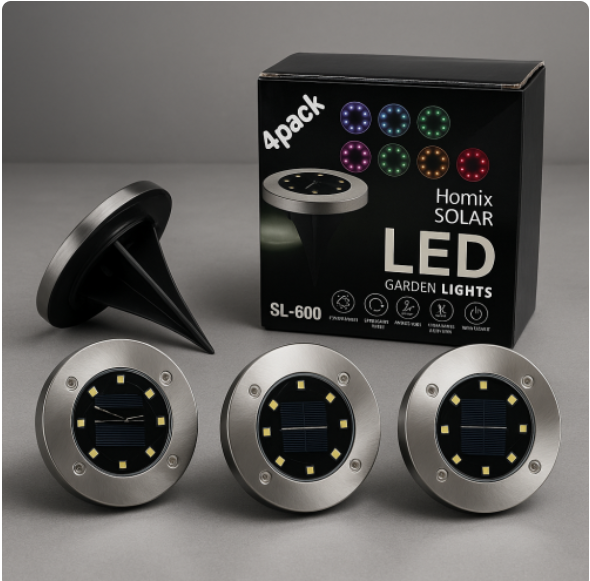 SET DE 4 LUCES LED PARA JARDÍN CON PANEL SOLAR SL-600